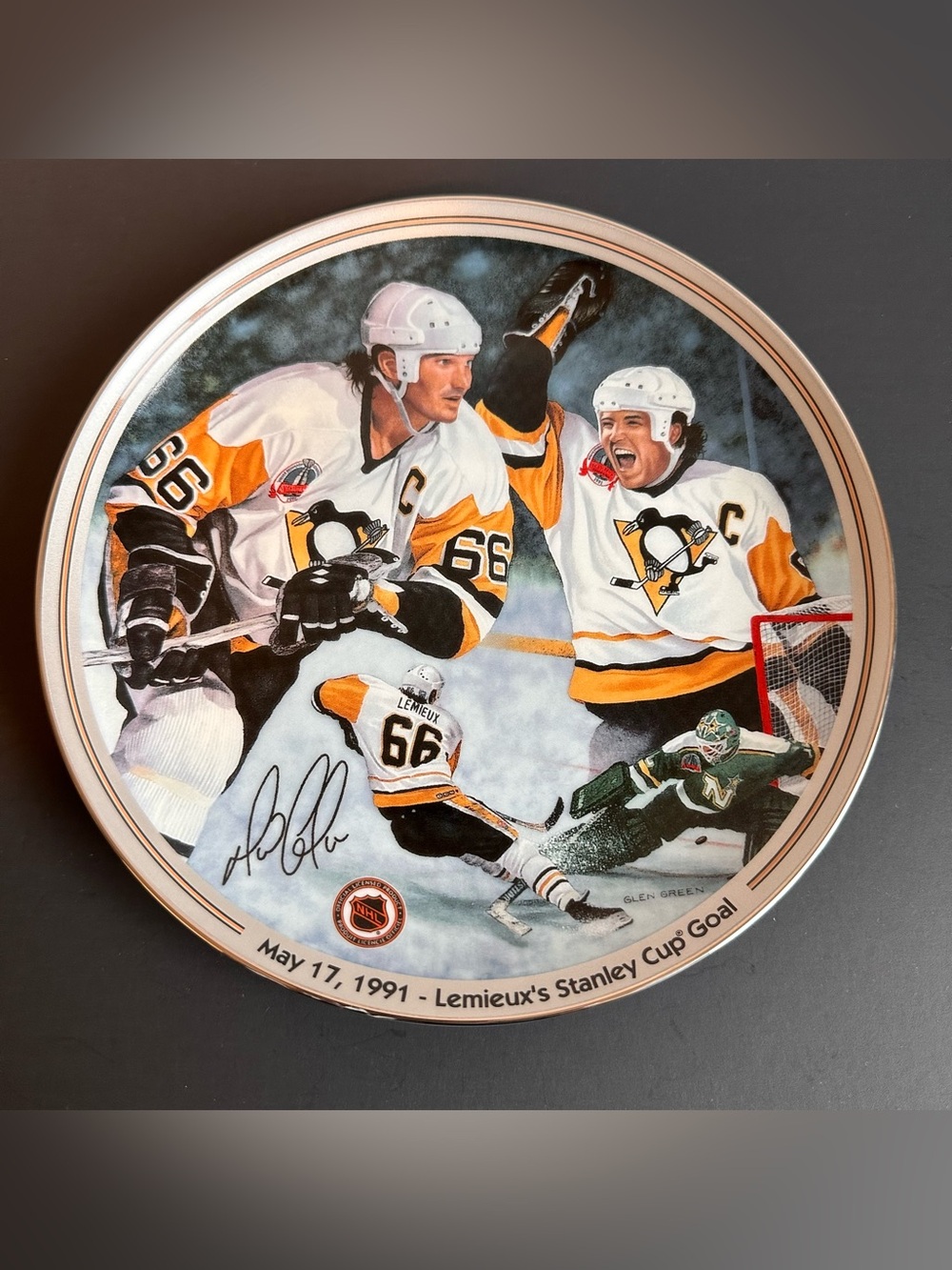 Mario Lemieux Collector Plate/"Great Moments in Hockey" 1991 Series/Glen Green